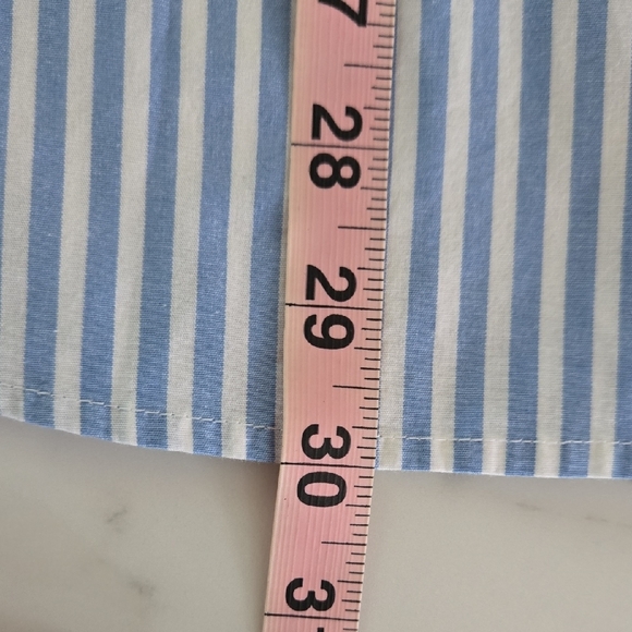 Crown & Ivy Blue White Striped Poplin Shirt Mandarin Collar Coastal Nautical XL - Picture 7 of 9